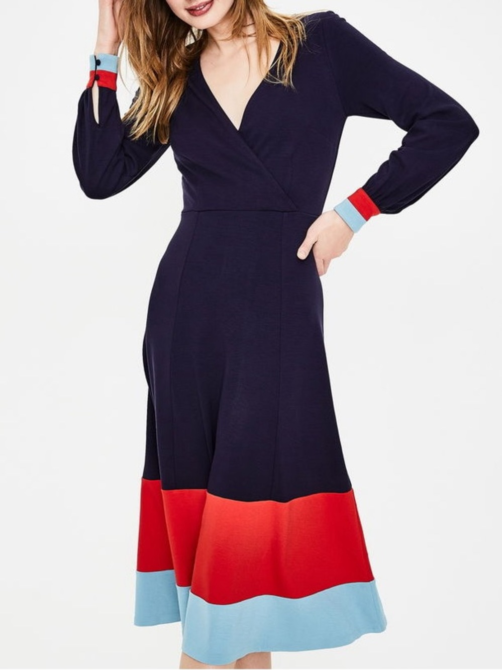 BODEN Magnolia Jersey Midi V neck colorblock Dress size 14 / large